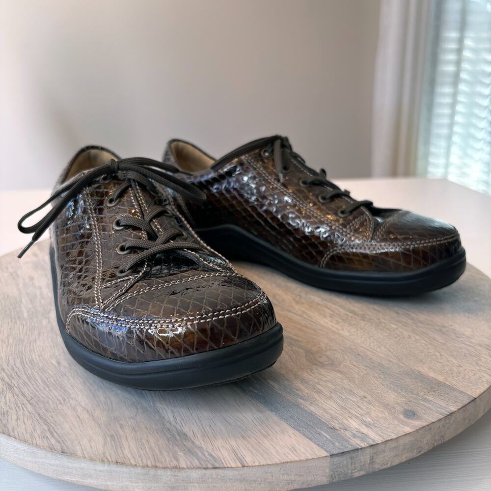 Finn Comfort Croc Embossed Leather Lace Up Shoes Brown Comfort EU 40 US Size 9
